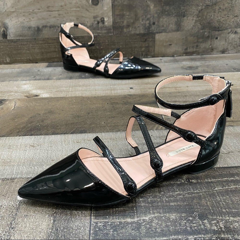 Zara Basic Black Patent Leather Strap Womens Dres… - image 2